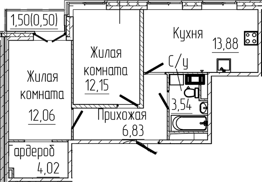 2-комнатная квартира 52.98 м², 8/8 эт., ЖК «SERTOLOVO PARK»